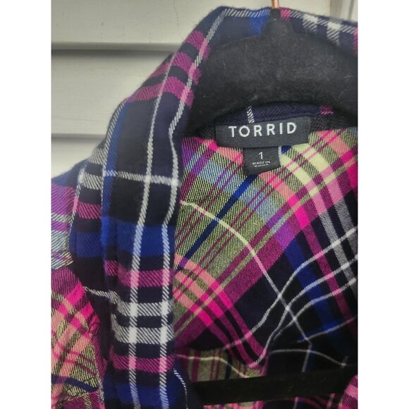 Torrid Sz 1 Plaid Shirt Button Down Lightweight Flannel 1X - Picture 5 of 7